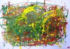 akrylové barvy, malba a la Pollock